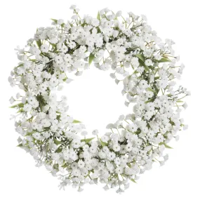 11" Artificial Gypsophila Baby's Breath Flower Hanging Wreath -White/Green (pack of 6)