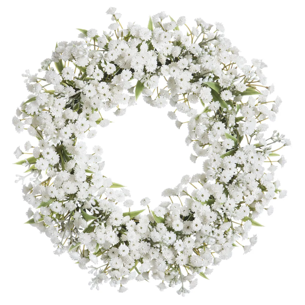11" Artificial Gypsophila Baby's Breath Flower Hanging Wreath -White/Green (pack of 6)