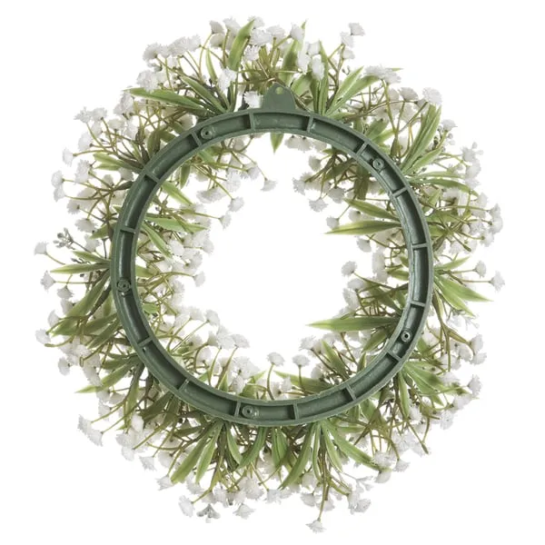 11" Artificial Gypsophila Baby's Breath Flower Hanging Wreath -White/Green (pack of 6)