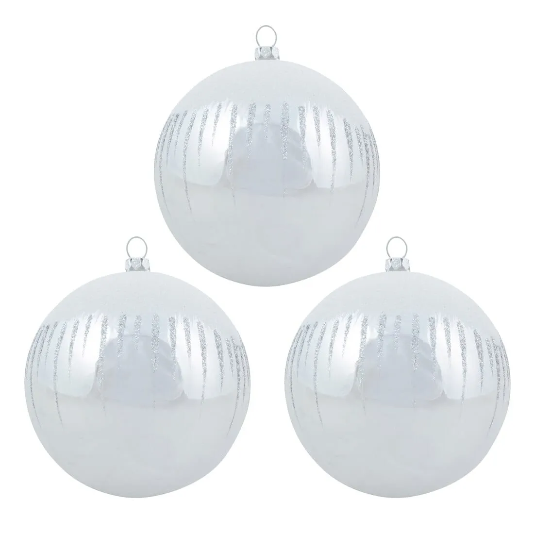 3pk Shiny Christmas Tree Baubles with Glitter Snowscape