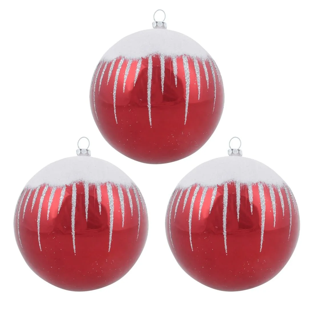 3pk Shiny Christmas Tree Baubles with Glitter Snowscape