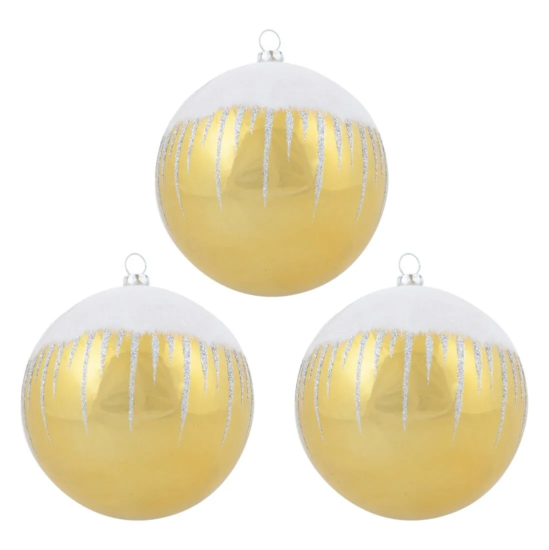 3pk Shiny Christmas Tree Baubles with Glitter Snowscape
