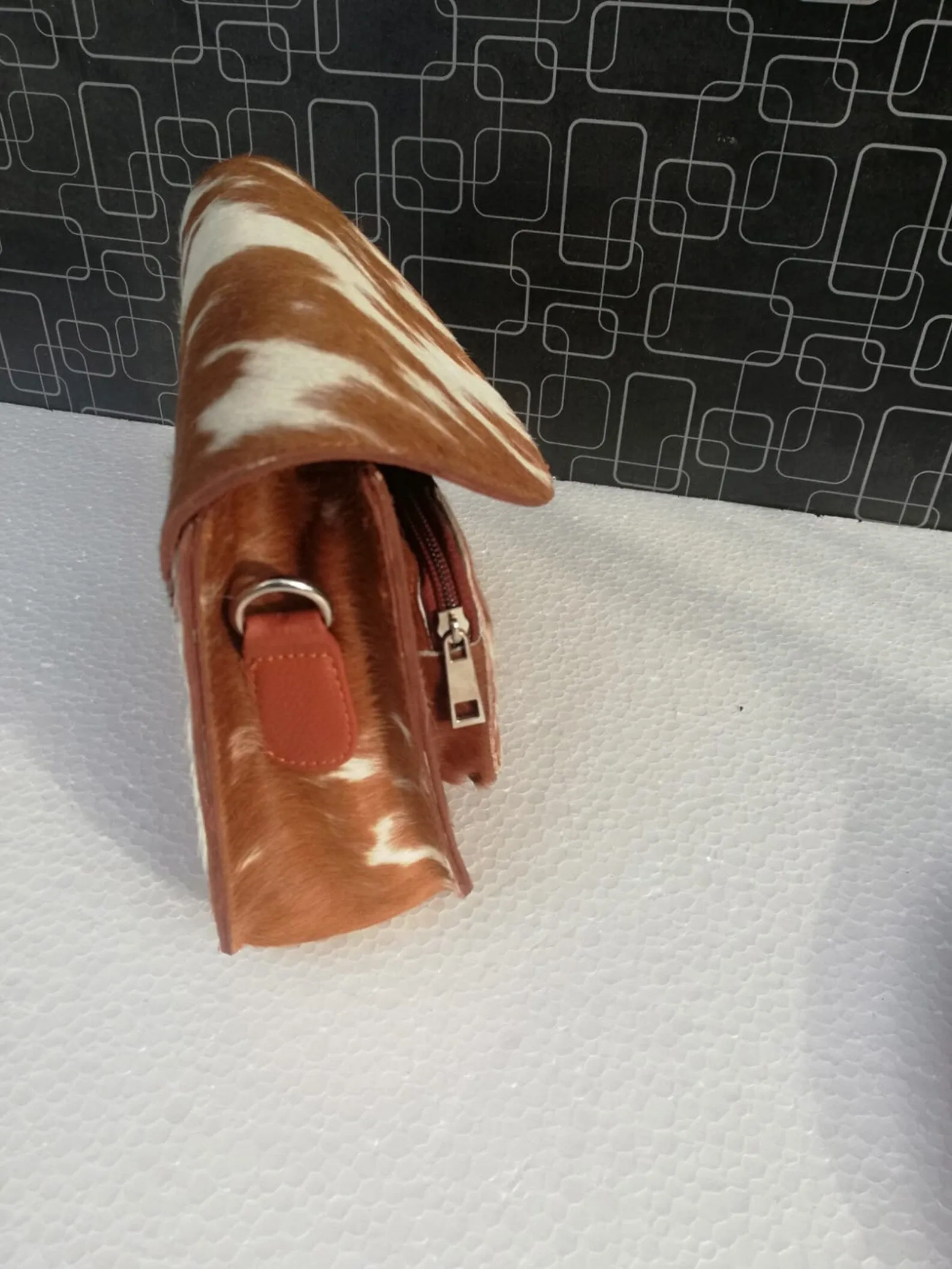 Brown White Cowhide Crossbody Handbag