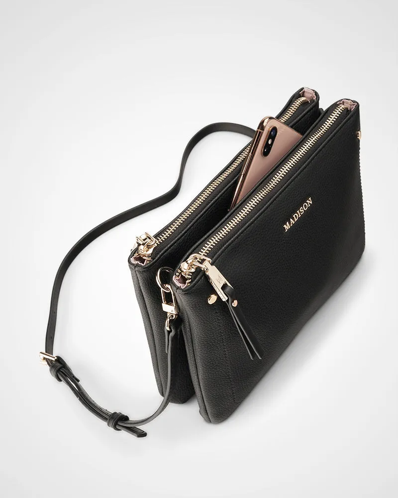 Charlotte Double Zip Crossbody Bag   Leopard Bag Strap