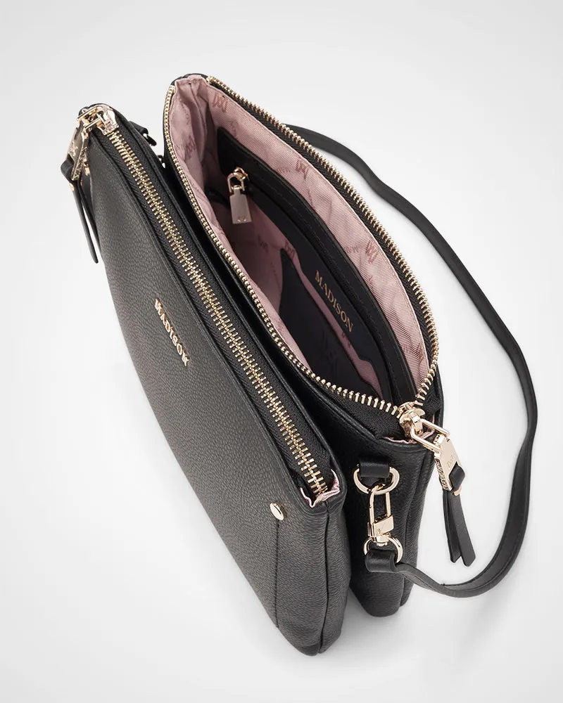 Charlotte Double Zip Crossbody Bag   Leopard Bag Strap