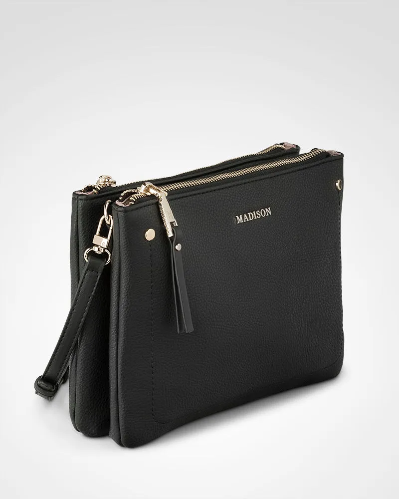Charlotte Double Zip Crossbody Bag   Leopard Bag Strap