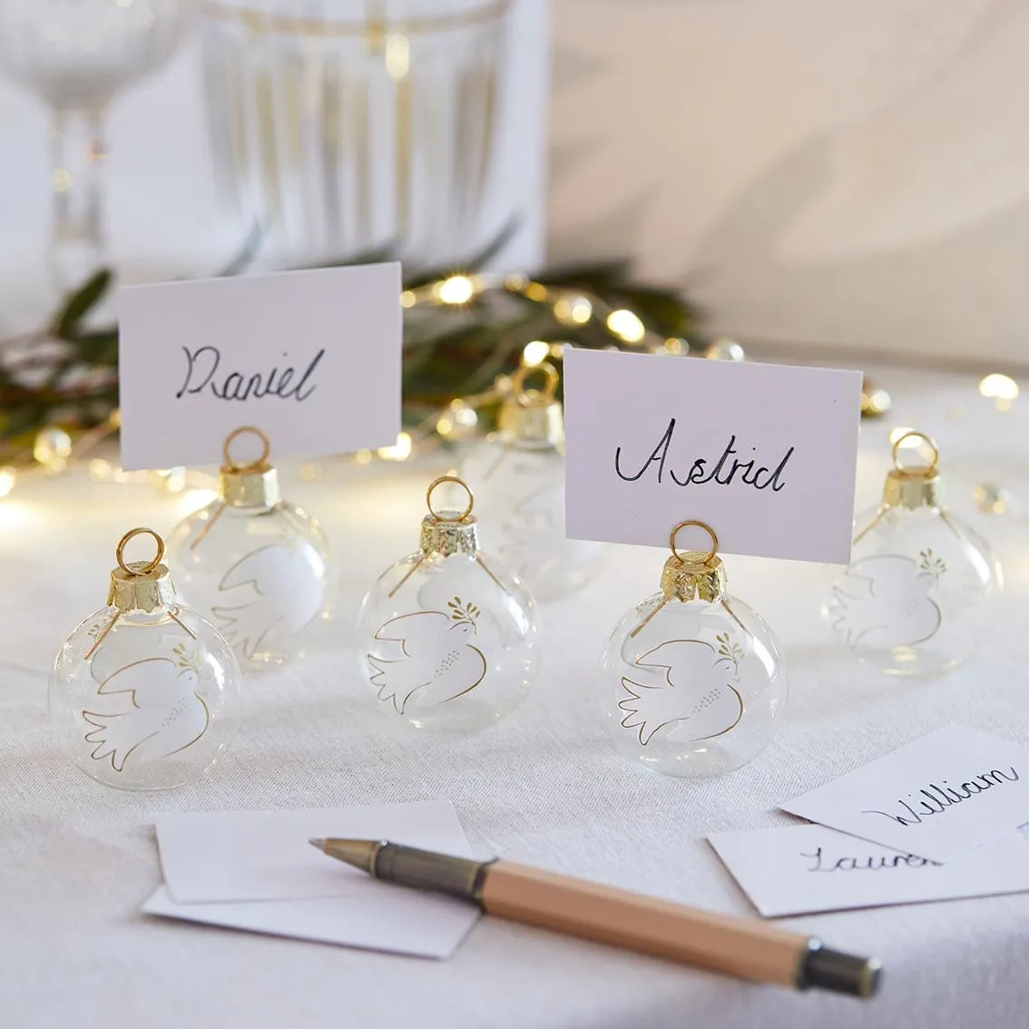 Christmas Mistletoe Glass Bauble Place Card Holders - 6 Pack