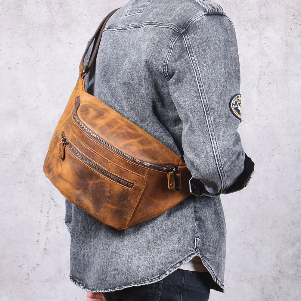 Classic Leather Crossbody Sling Bag for Men
