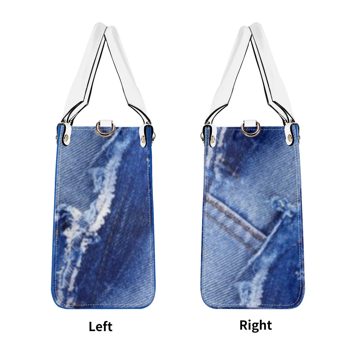 DRIP LO White Logo & Denim Multiple Sizes Upgraded Luxury Women PU Leather Handbag
