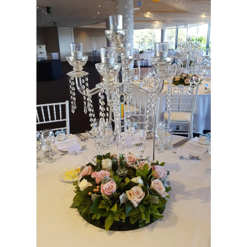 Elegant crystal candelabra with tea lights