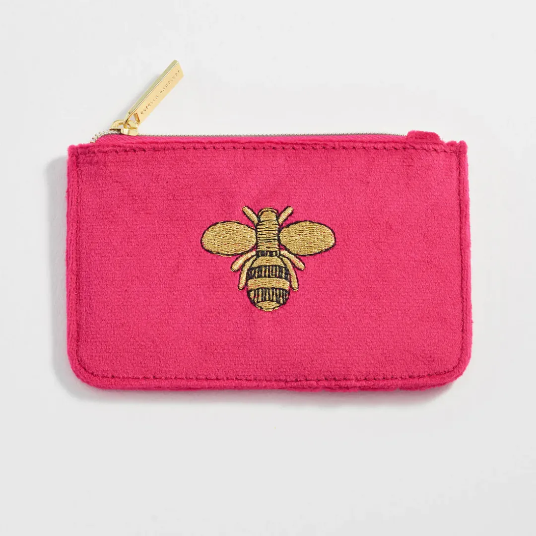 Estella Bartlett Embroidered Bee Card Purse Hot Pink Velvet