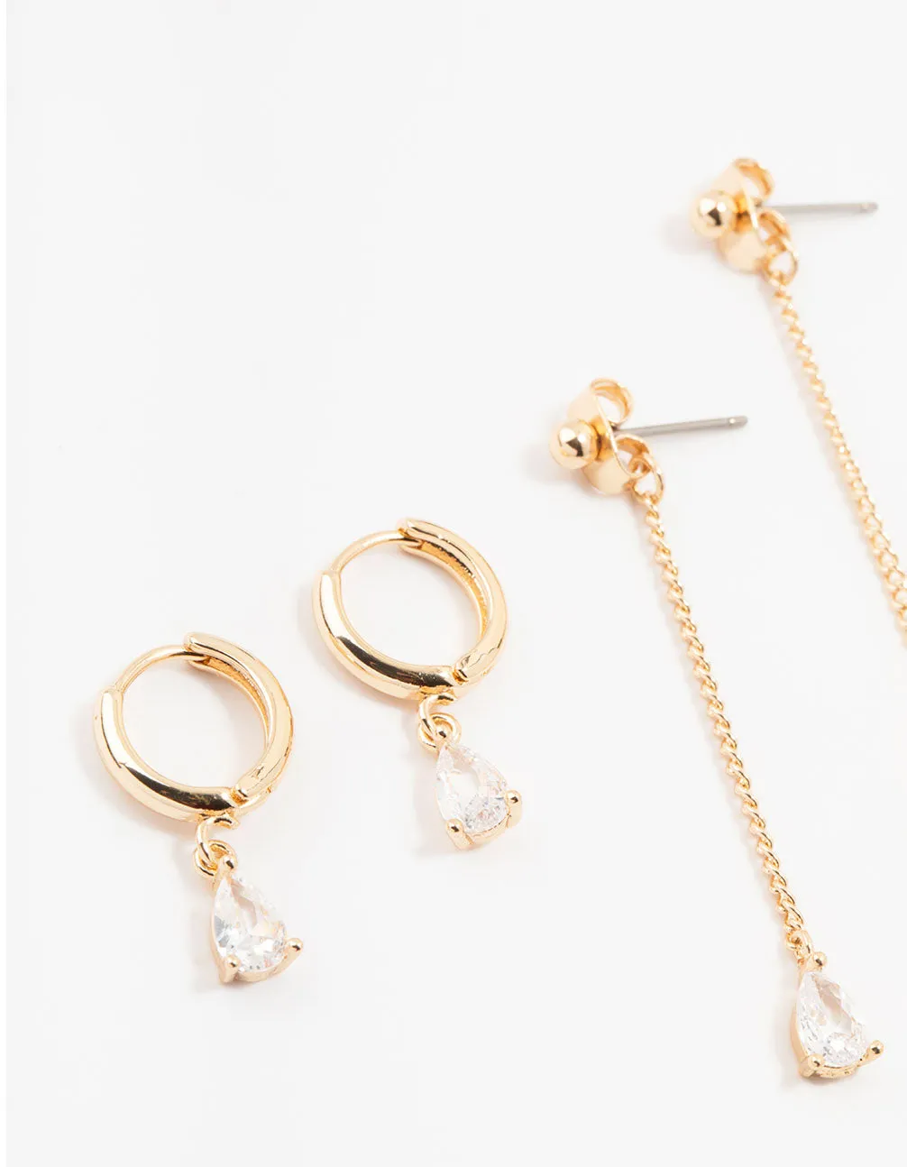 Gold Mixed Cubic Zirconia & Pearls Drop Earrings 3-Pack