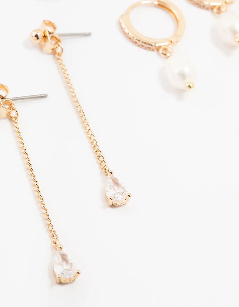 Gold Mixed Cubic Zirconia & Pearls Drop Earrings 3-Pack