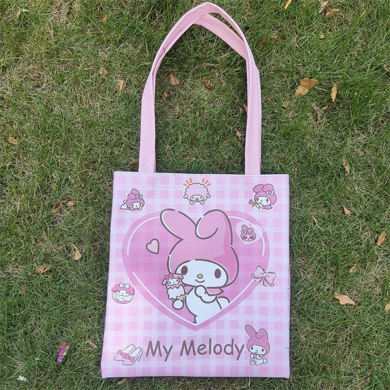 Kawai Cartoon Sanrios Pu Shopping Bag Waterproof Shoulder Bag Handbag Grocery Shopping Bag Student Schoolbag Gift For Children