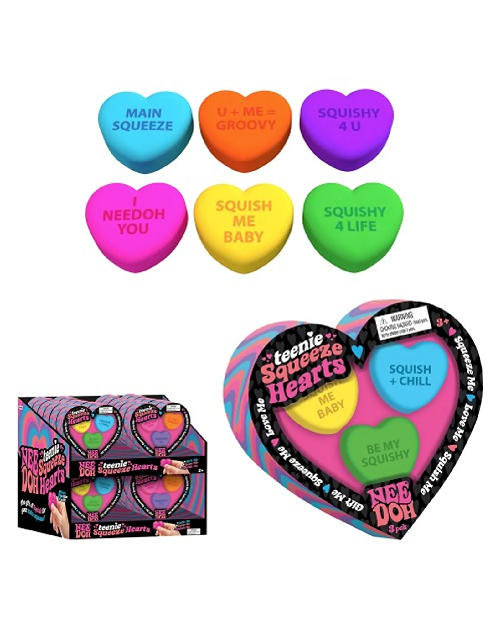 Nee Doh Teenie 3pk Squeeze Hearts - Assorted