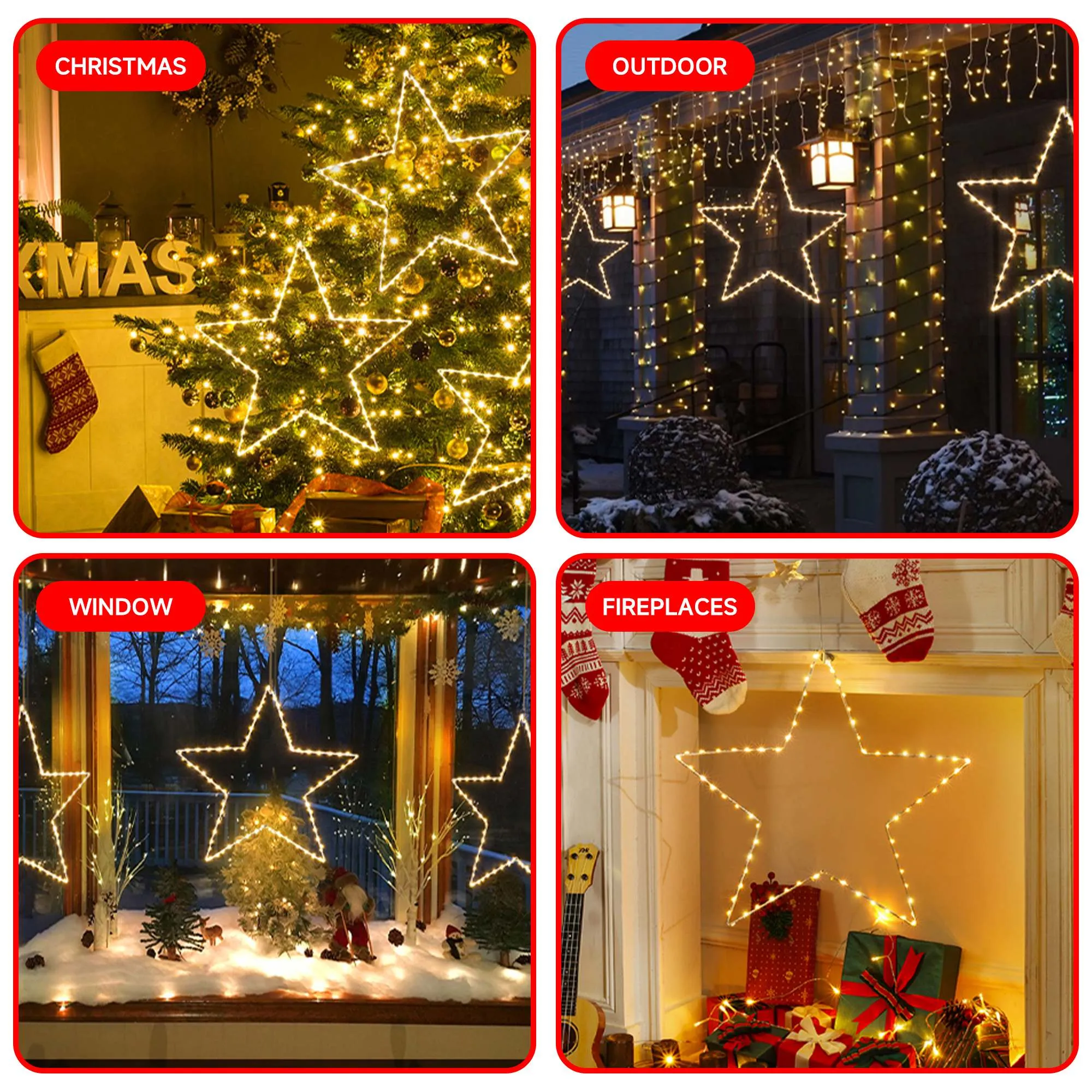 Quntis Christmas Window Lights with 2 Pack 19.6in Large Star, Battery Operated Christmas Curtain Lights with Timer &8 Mode, Foldable Star Lights for Indoor Outdoor Diwali Decorations,Warm White