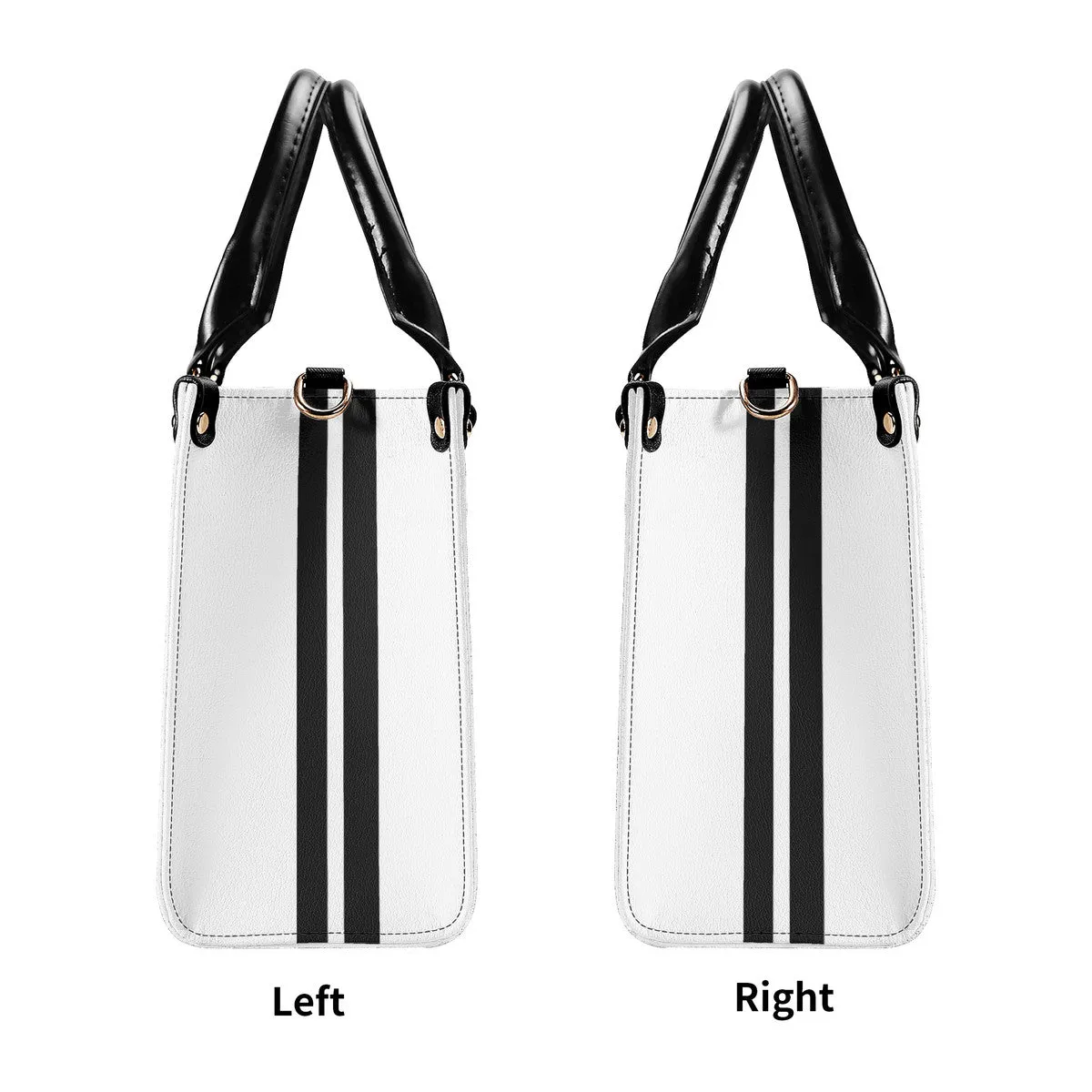 Royalty 24  Black Logo ,Stripes & White Multiple Sizes Upgraded Luxury Women PU Leather Handbag