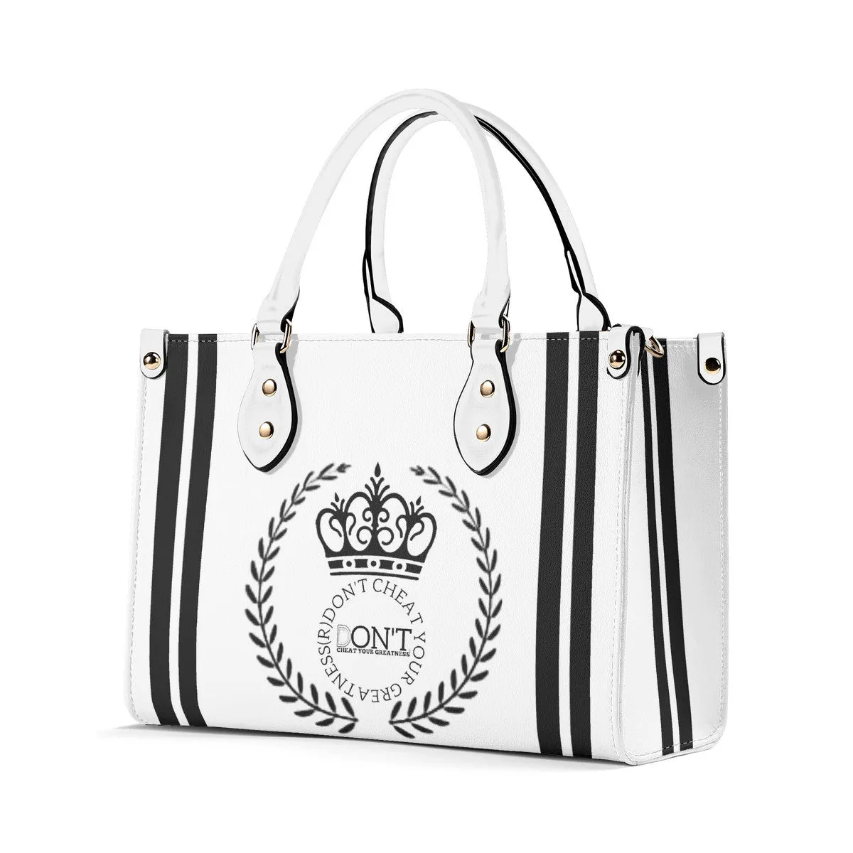 Royalty 24  Black Logo ,Stripes & White Multiple Sizes Upgraded Luxury Women PU Leather Handbag