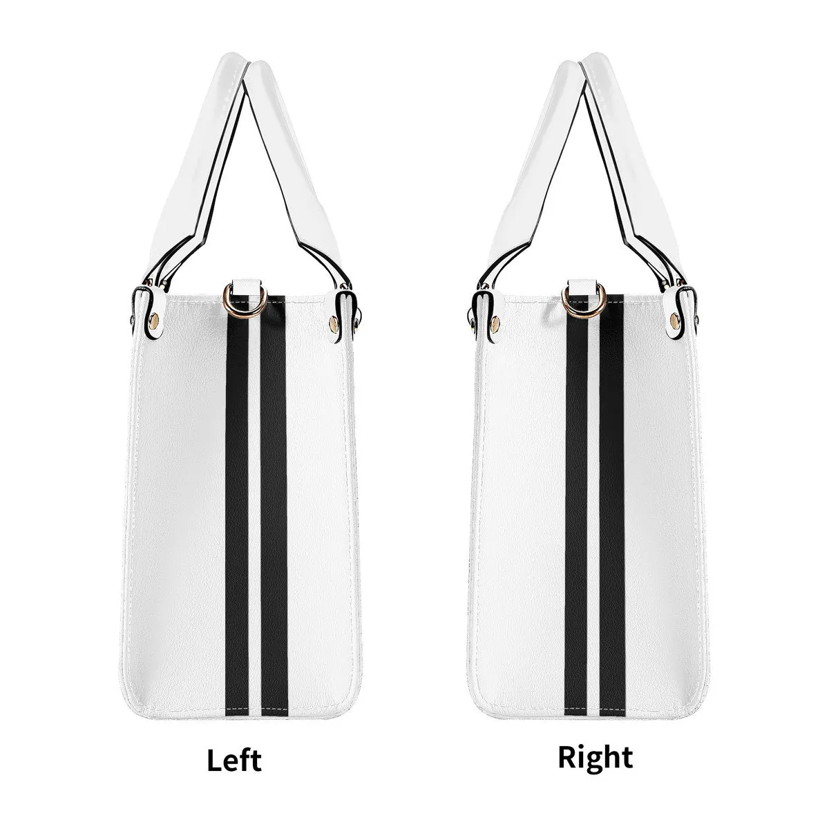 Royalty 24  Black Logo ,Stripes & White Multiple Sizes Upgraded Luxury Women PU Leather Handbag