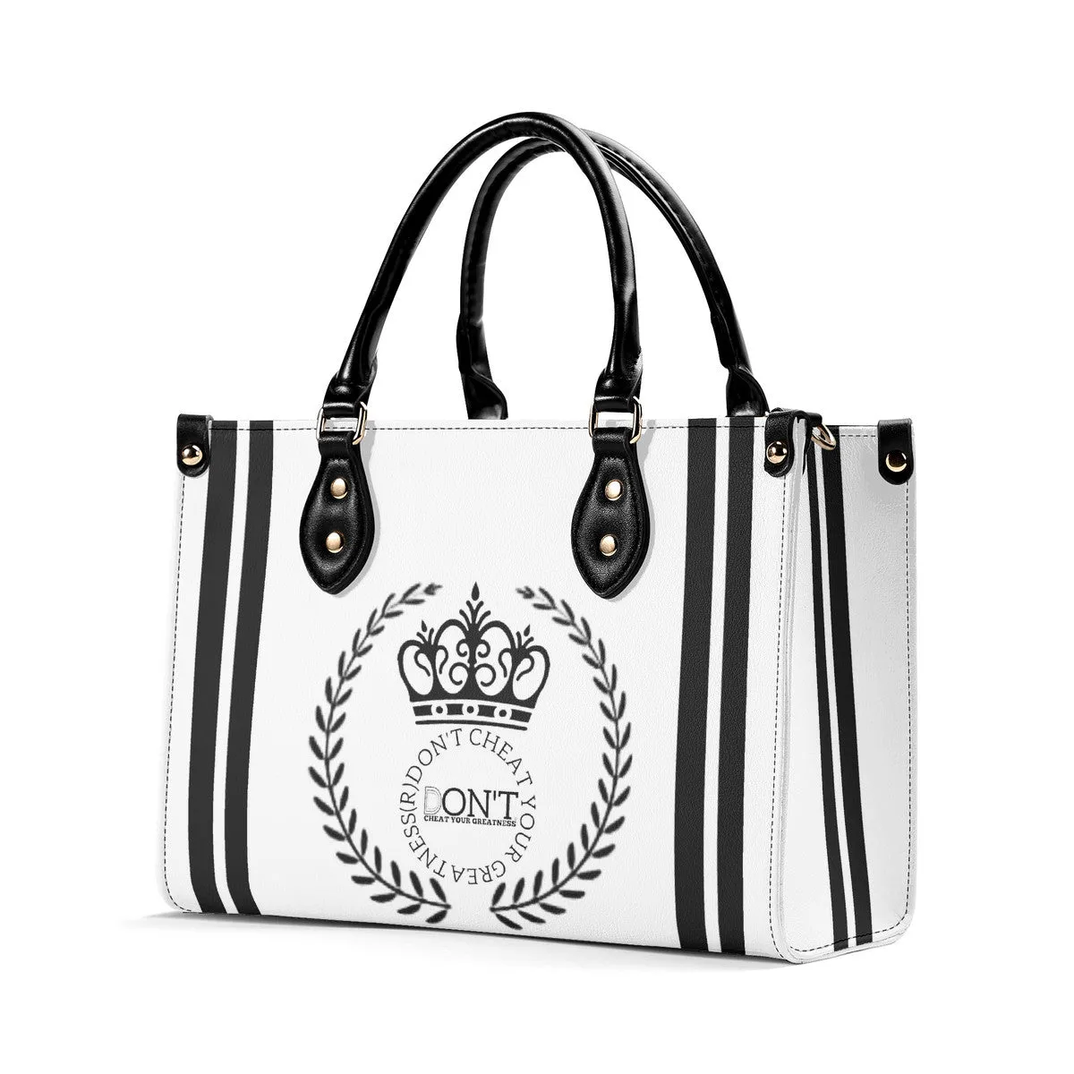 Royalty 24  Black Logo ,Stripes & White Multiple Sizes Upgraded Luxury Women PU Leather Handbag