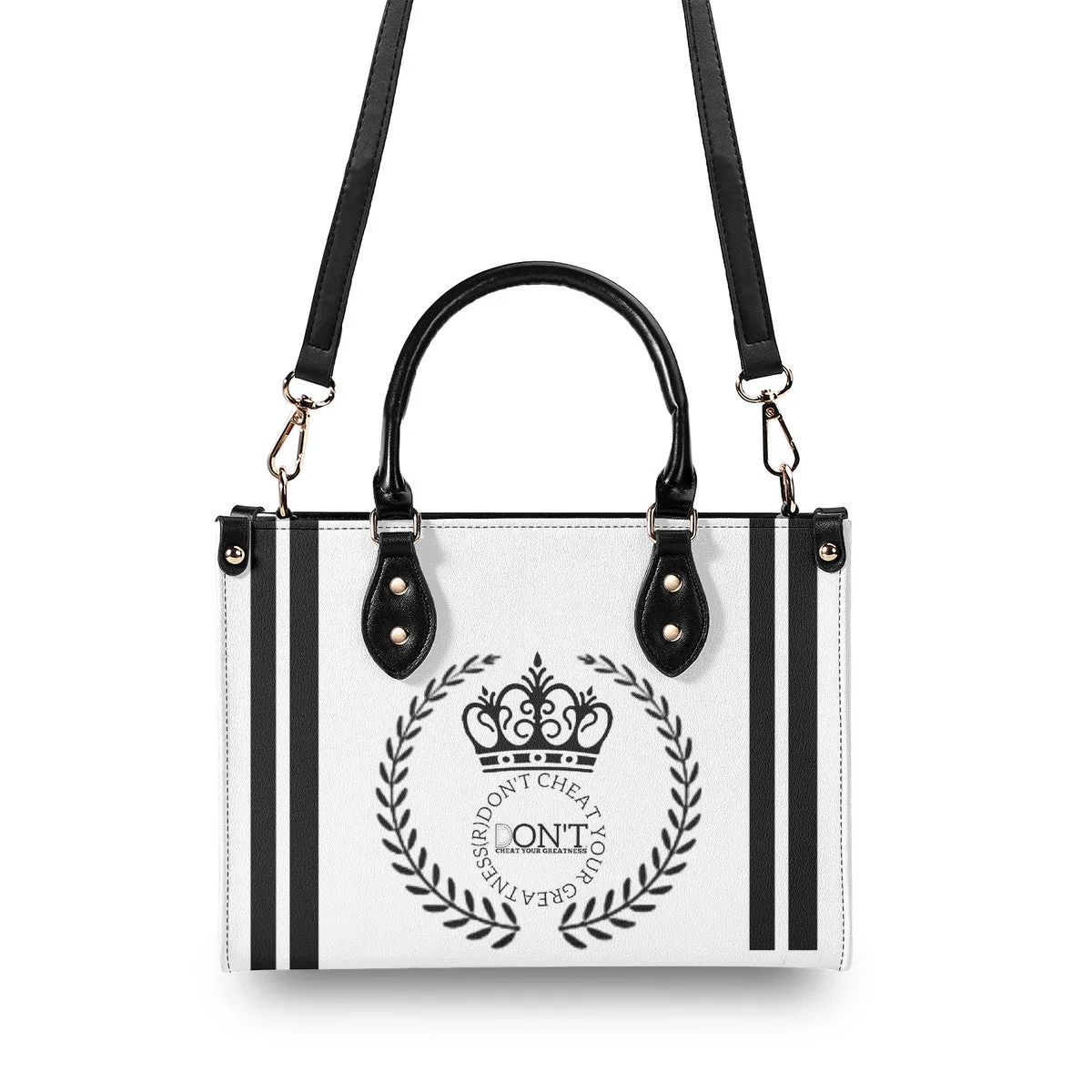 Royalty 24  Black Logo ,Stripes & White Multiple Sizes Upgraded Luxury Women PU Leather Handbag