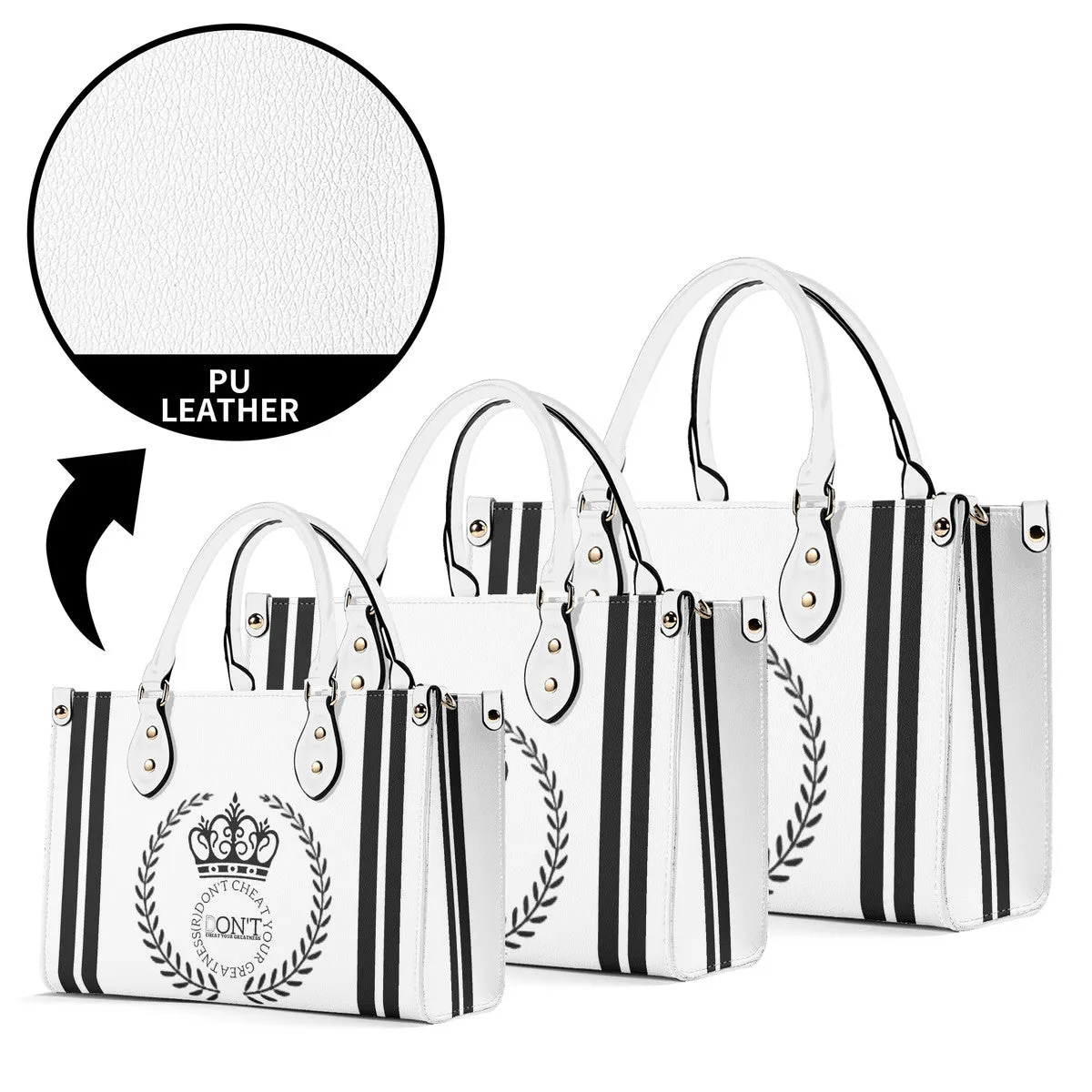 Royalty 24  Black Logo ,Stripes & White Multiple Sizes Upgraded Luxury Women PU Leather Handbag