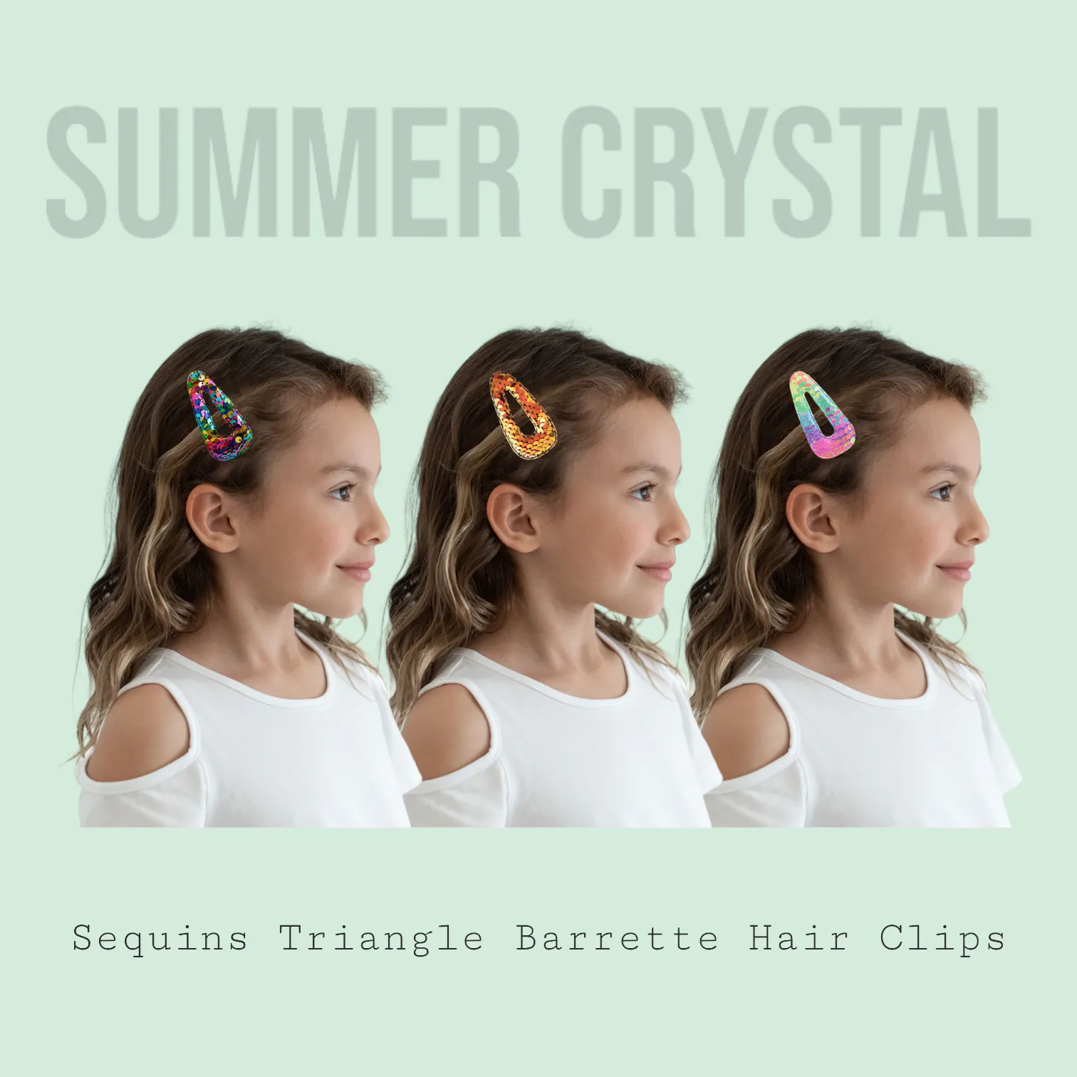 Summer Crystal 2.75 Inch Sparkling Sequins Barrettes Metal Snap Hair Clips - Pack of 10
