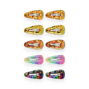 Summer Crystal 2.75 Inch Sparkling Sequins Barrettes Metal Snap Hair Clips - Pack of 10
