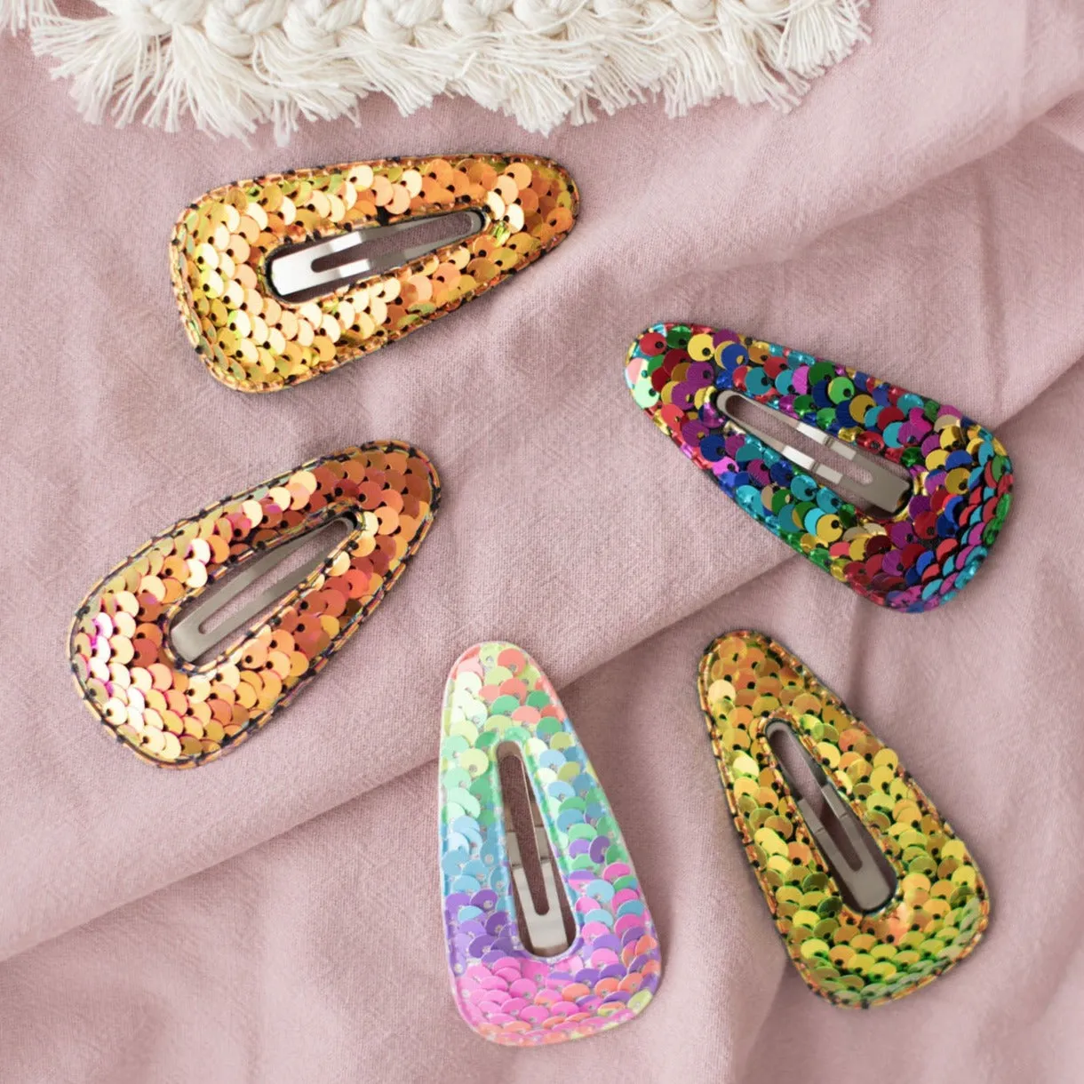 Summer Crystal 2.75 Inch Sparkling Sequins Barrettes Metal Snap Hair Clips - Pack of 10