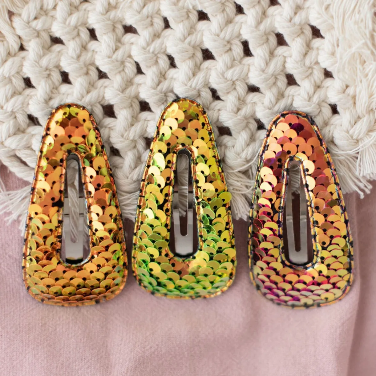Summer Crystal 2.75 Inch Sparkling Sequins Barrettes Metal Snap Hair Clips - Pack of 10