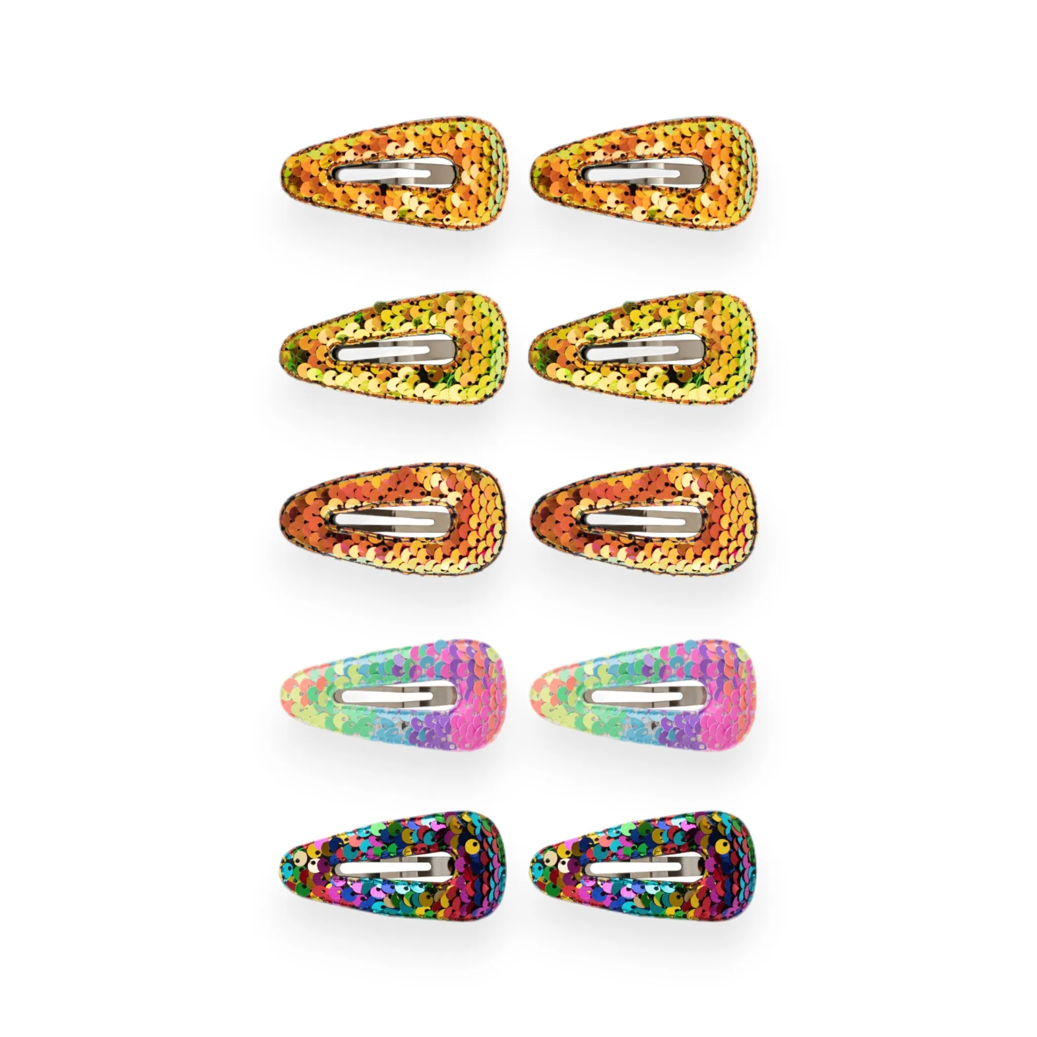 Summer Crystal 2.75 Inch Sparkling Sequins Barrettes Metal Snap Hair Clips - Pack of 10