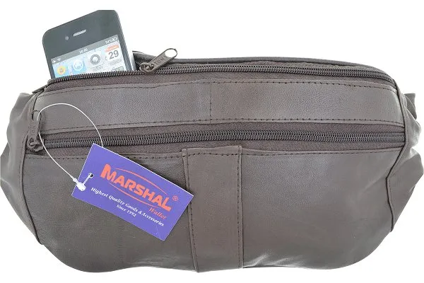 Travel Genuine Leather Waist Fanny Pack Hip Pouch with Zippered Compartments