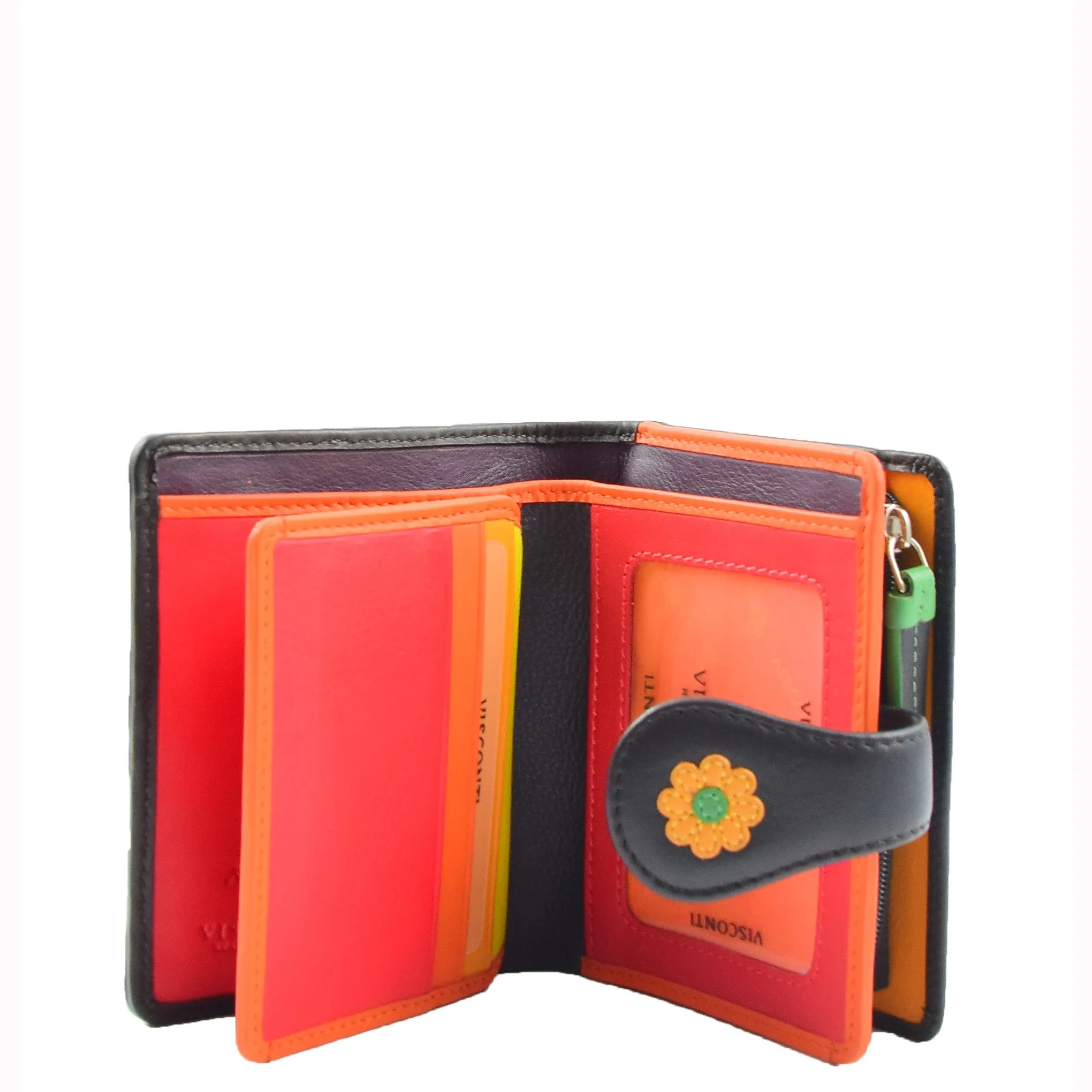 Womens Real Leather Flower Floral Purse HOL808 Black